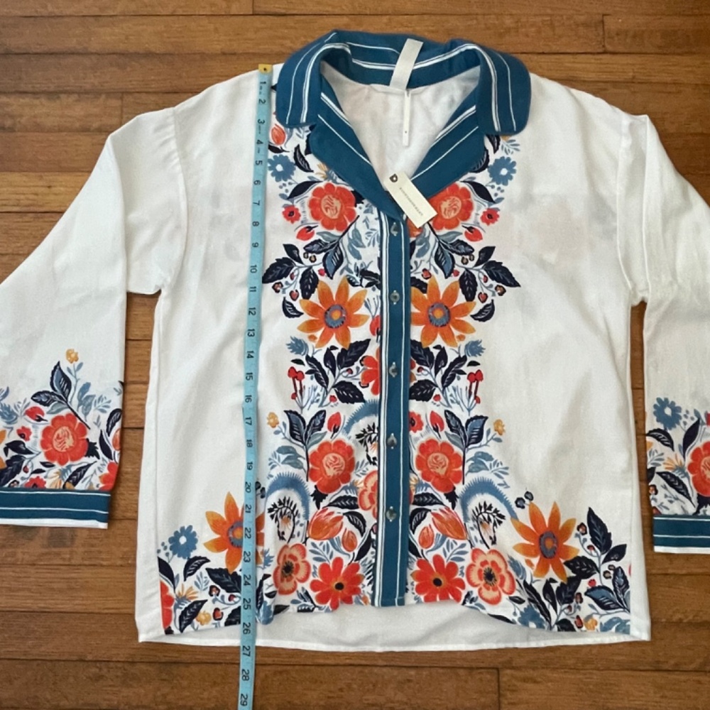 Anthropologie Real Fun, Wow Floral Blouse Long Sleeve Boho Women's Sz M - NWT - Picture 6 of 9